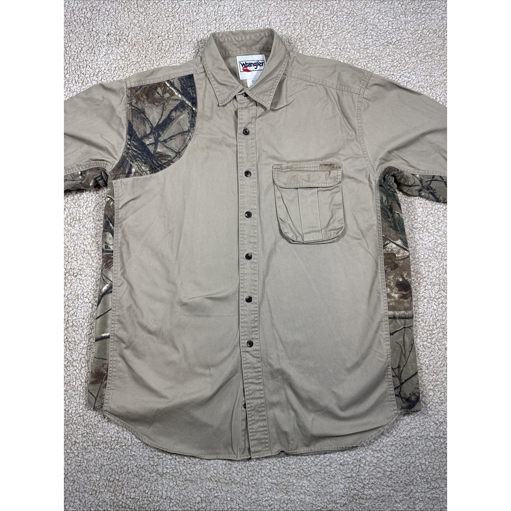 Wrangler Pro Gear Shooting Shirt Mens XL Tan Camo Accent Button Up